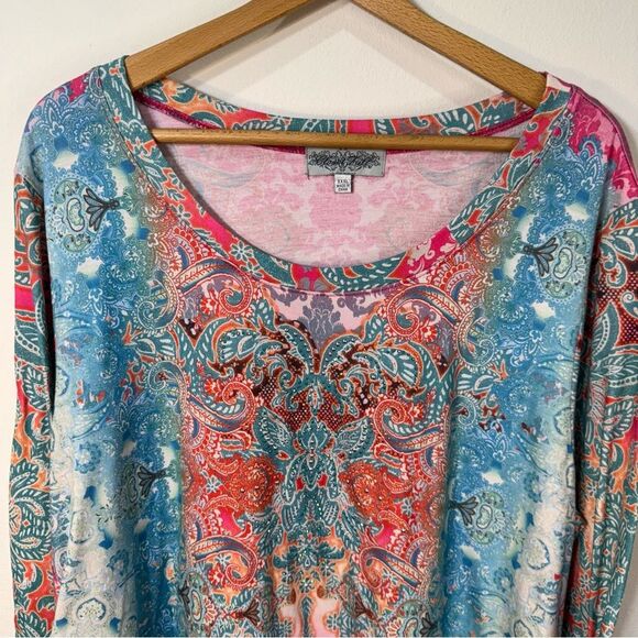 Closet Full Size 3XL Blouse Tunic Top sparkly studs Shark bite hem Boho Pastel - Picture 4 of 12